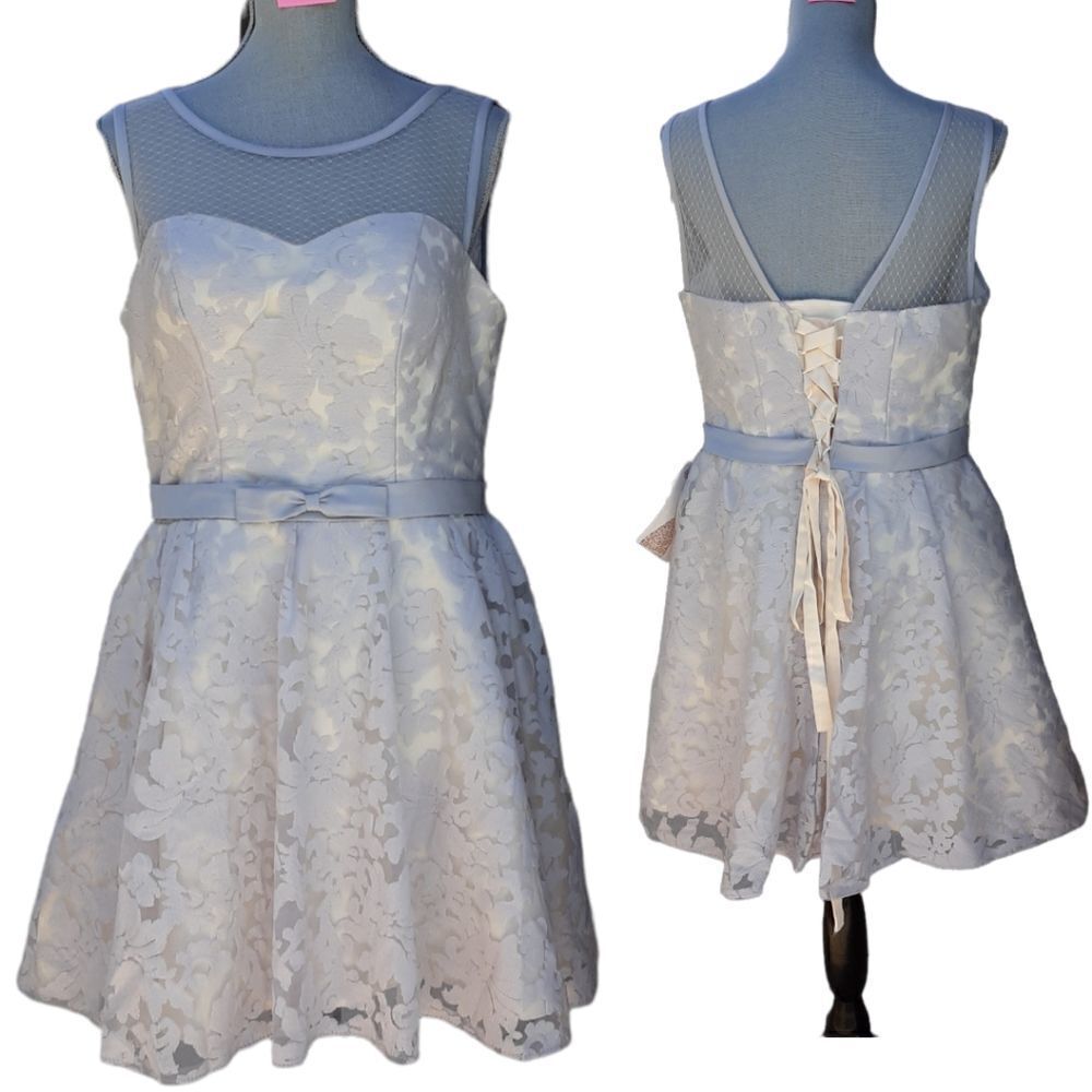 Levory J NWT Cream with Grey Lace Covering. Prom Dress. Size 12
